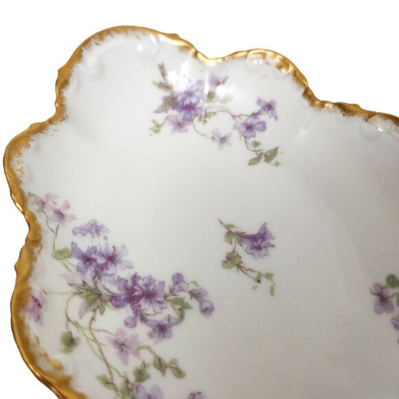 Antique CH Field Haviland Limoges GDA France Purple Floral Scallop S Serv Dish - Picture 3 of 6